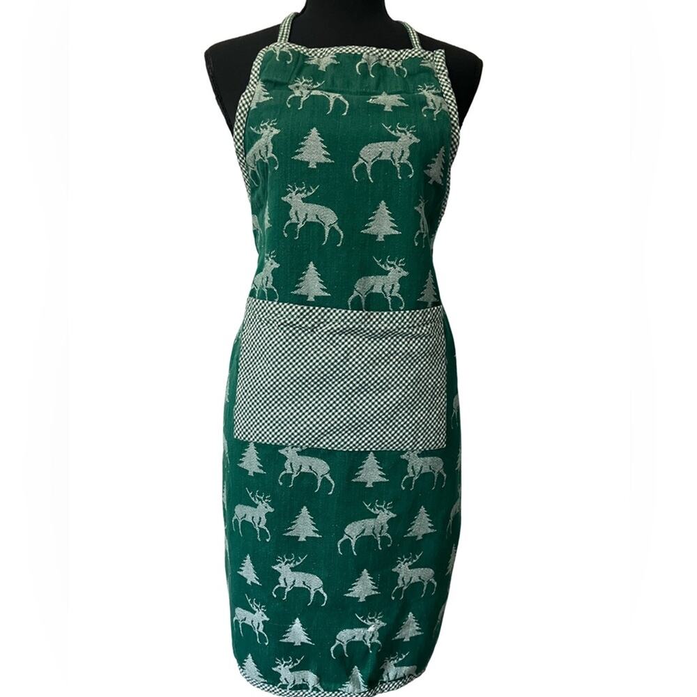 Holiday Green Reindeer Print  Apron OSFM